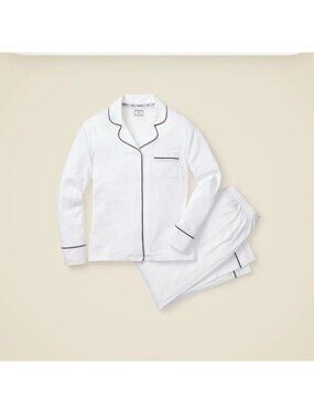 Petite Plume White Cotton Pajama Set With Contrast Piping For Kids Size 6